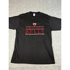 VINTAGE 90s NBA Chicago Bulls Shirt Mens Large Black Spell Out Logo 7 USA Tee